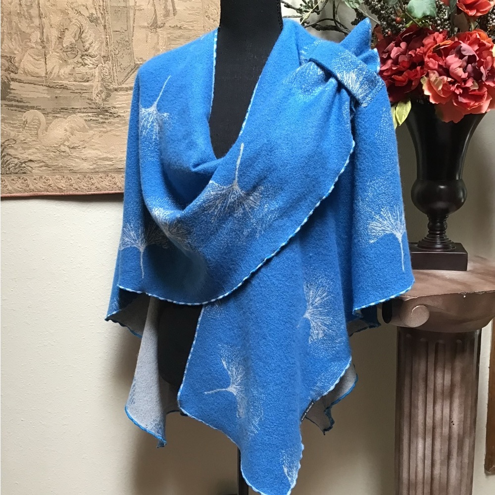Blue Shawl with White Dandelion Design